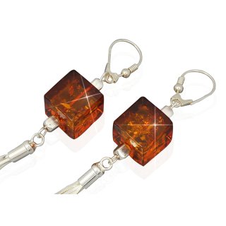 Ohrringe Ohrstecker Bernstein Amber Silber 925 Würfel (Nr1612)