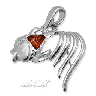 Bernsteinschmuck Anhänger Fisch Bernstein Amber Silber 925  (A064)