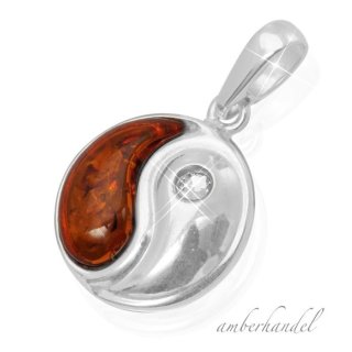 Anhänger Bernstein Amber Silber 925 Yin Yang  (A195)