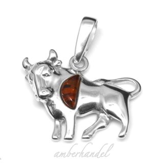 Anhänger Sternzeichen Stier Bernstein Amber Silber 925  (A258)