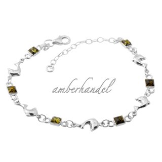 Armband Bernstein Amber Silber 925 Länge verstellbar 18 cm-23 cm Grün Delphin