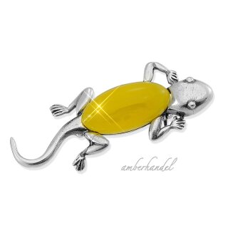 Brosche Eidechsen Gecko Salamander Bernstein Amber Silber 925