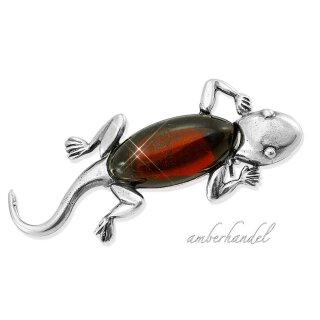 Brosche Eidechsen Gecko Salamander Bernstein Amber Silber 925