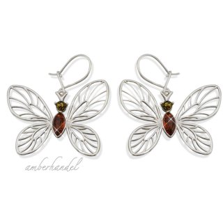 Ohrringe Schmetterlinge Bernstein Amber Silber 925 (Nr 229-1)
