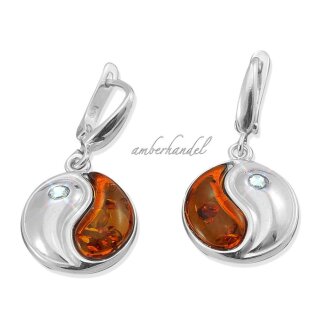 Ohrringe Bernstein Amber Silber 925 Yin Yang