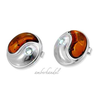 Ohrringe Bernstein Amber Silber 925 Yin Yang