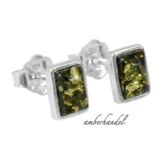 Ohrringe Ohrstecker  Bernstein Amber Silber 925  Grün