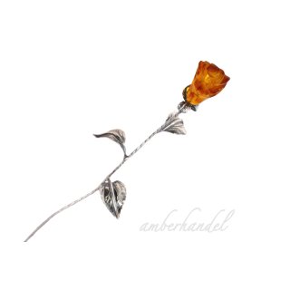 Echte Rose 34cm Bernstein Silber 925 Valentinstag Frauentag Geschenkidee Blume