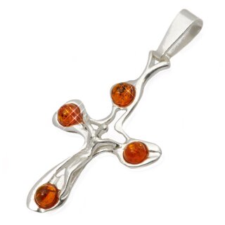 Anhänger Kreuz  Bernstein Amber Silber 925  (A279)
