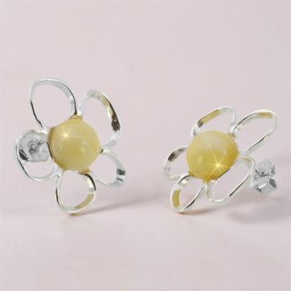 Blume Ohrringe Bernstein Amber Silber 925