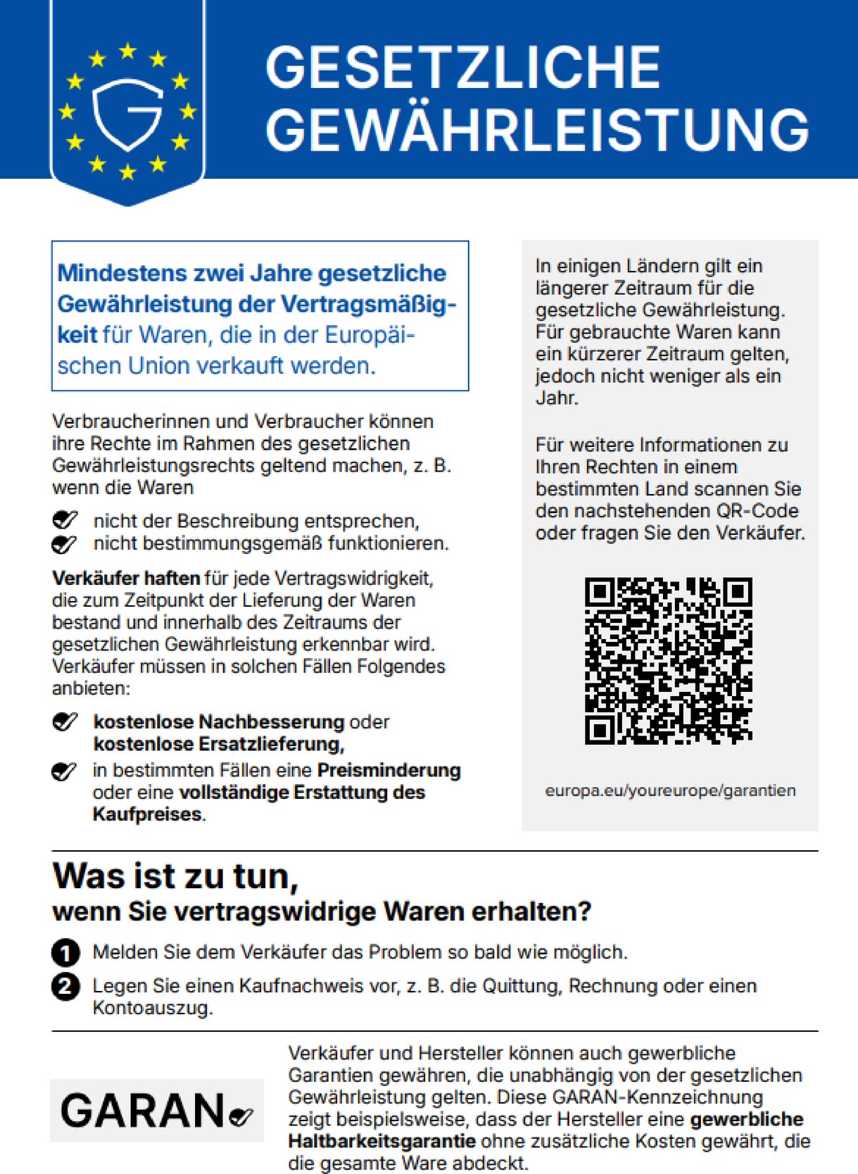 2 Jahre gesetzliche Gewährleistung